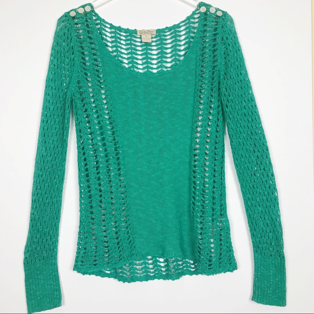 Lucky Brand | Sheer Knit Sweater w Pearl Buttons